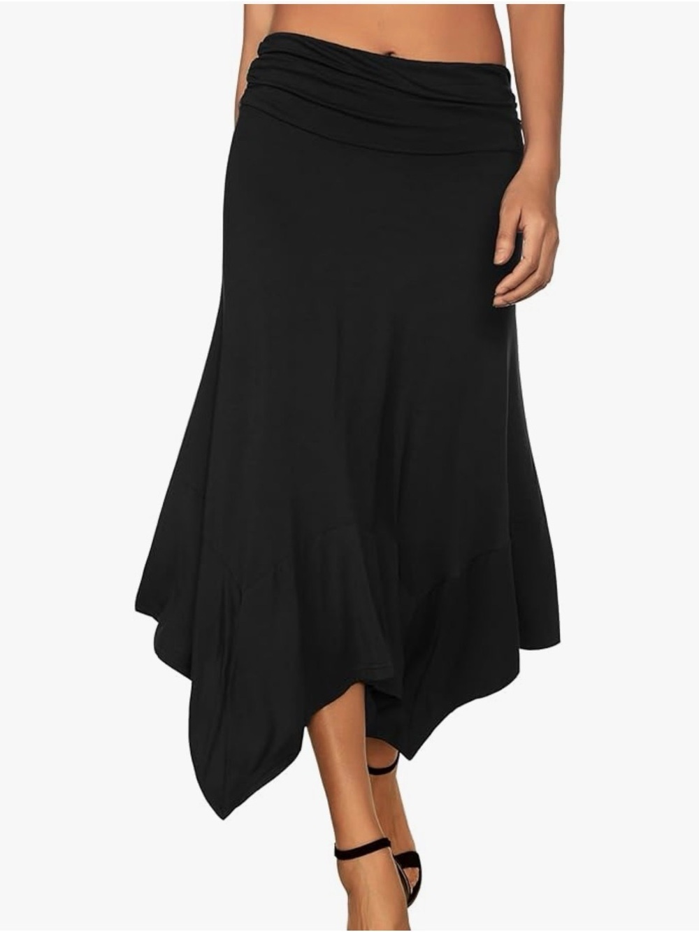 DJT Asymmetrical Black Handkerchief-Hem Midi Skirt, Flowy, Size XL